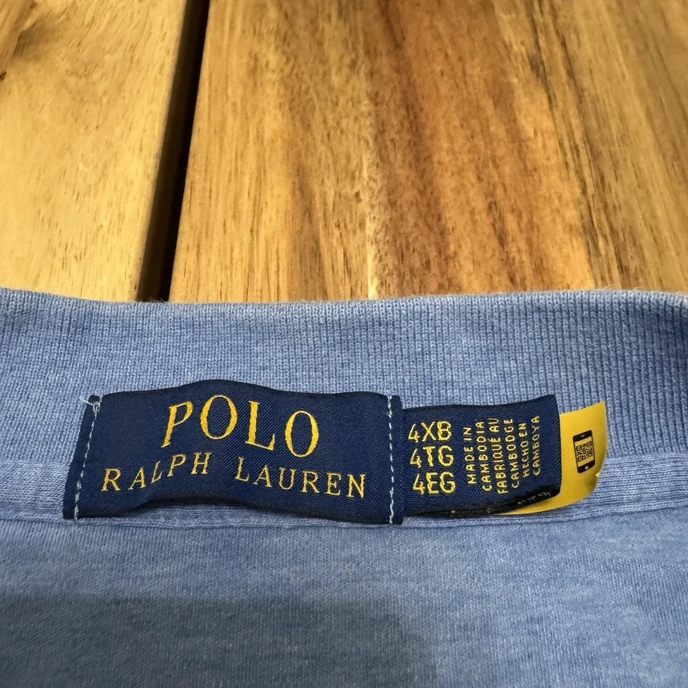 Polo‎ Ralph Lauren Polo Shirt Mens 4XB Blue Cotton Preppy Flesh Pony Collared